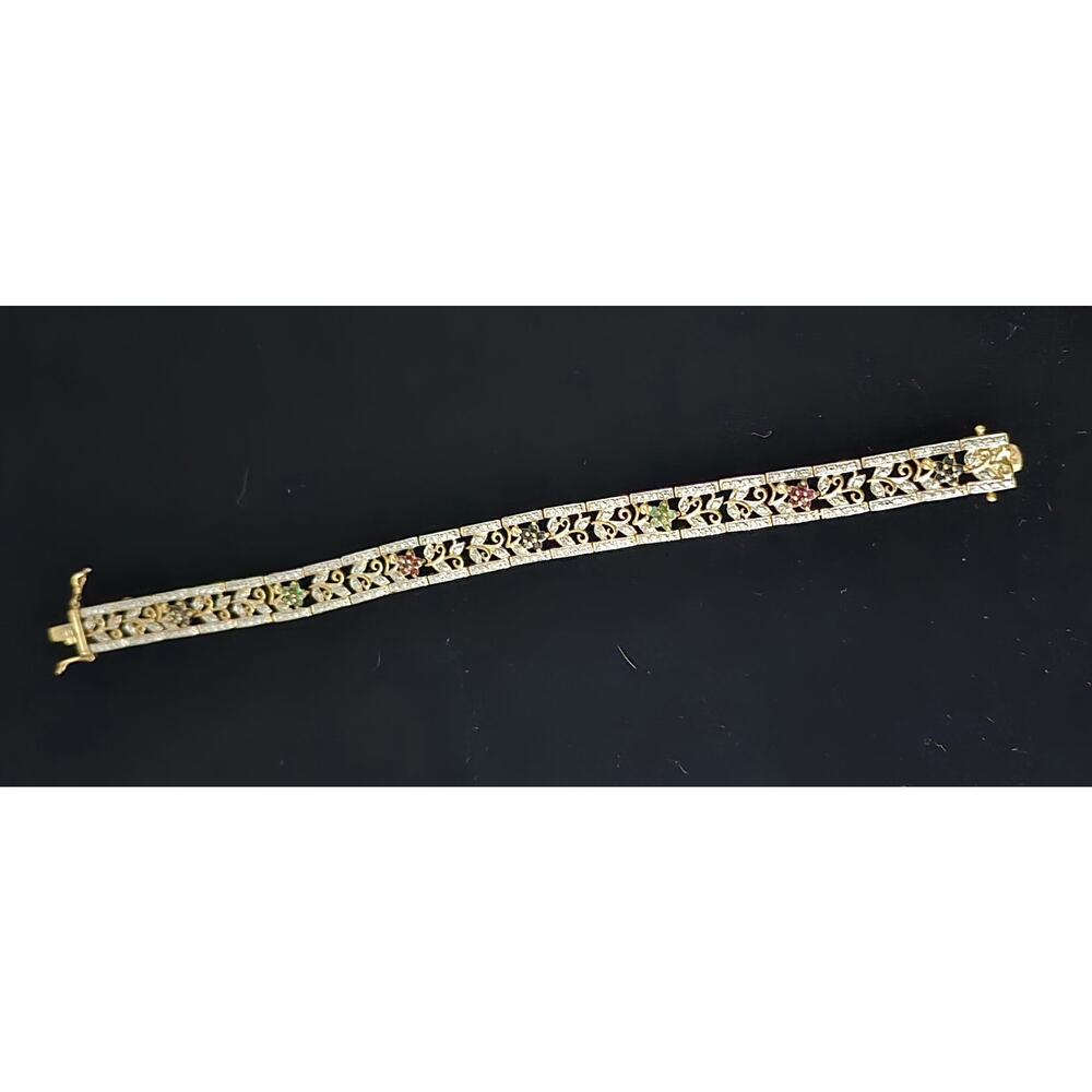 Ross Simons 925 Sterling Silver Gold Vermeil Ruby Emerald Sapphire Bracelet 7.5" - Picture 13 of 16